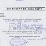 Certificat de scolarite de Miotisoa